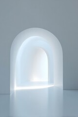 Minimalist white arched passageway with soft natural lighting
