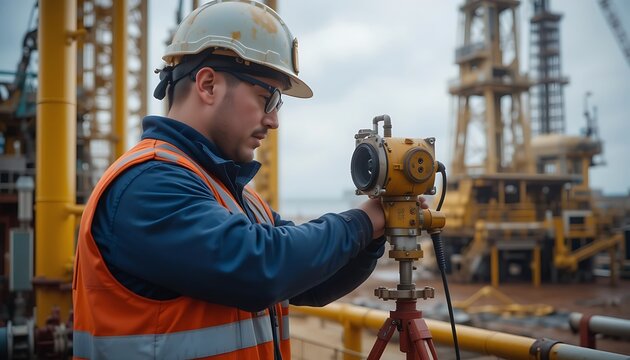 Surveyor Using Leveling Instrument at Construction Site