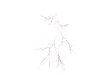 Electric discharge with purple and white branches lightning isolated on a transparent background