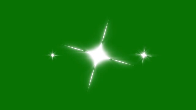 Single star sparkle twinkle animation featuring glowing white light bursts, retro vector doodle stars, and smooth blinking effects. Elegant glitter shine motion on green screen, seamless looping 4K