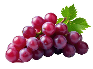 Fototapeta premium Fresh red grapes accompanied by a single green leaf, perfect for food or nature photography