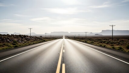 Long Straight Desert Highway Receding into Hazy Horizon.