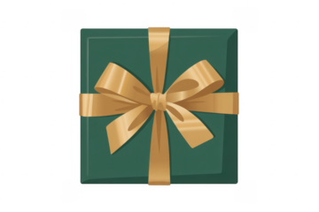 Green gift box with gold ribbon green box present isolated on a transparent background