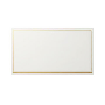 Elegant blank white rectangular card with a thin shimmering gold border for luxurious design isolated on transparent background