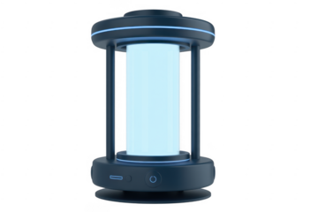 Modern blue glowing portable lantern isolated on a transparent background