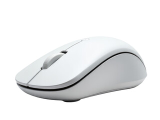 A single white computer mouse sits on a clean and minimalist surface, perfect for adding to product demos or technology-related visuals