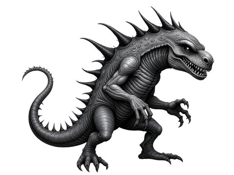 A classic monster illustration depicting Godzilla in a dramatic pose