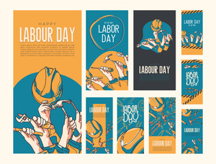 Happy Labor Day Celebration Graphics with Tools and Hands