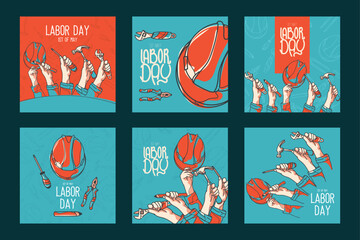 Labor Day Social Media Graphics with Hands and Tools