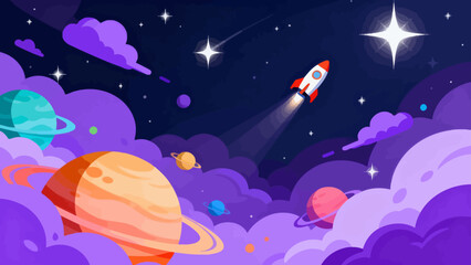 Rocket flying through colorful space © k8m