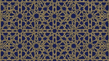 Seamless Golden Islamic Geometric Star Pattern on Dark Blue Background