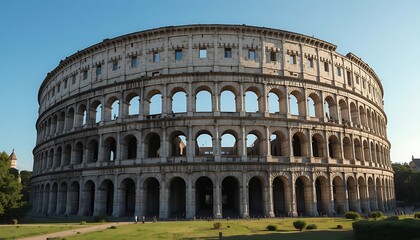 Fototapeta premium Ancient Amphitheater Exterior with Archways Under Clear Sky