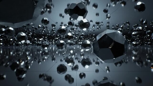 Abstract Faceted Chrome Balls Floating