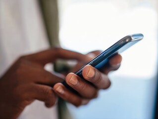 Fototapeta premium Close-Up of Hands Using Smartphone for Mobile Communication and Technology