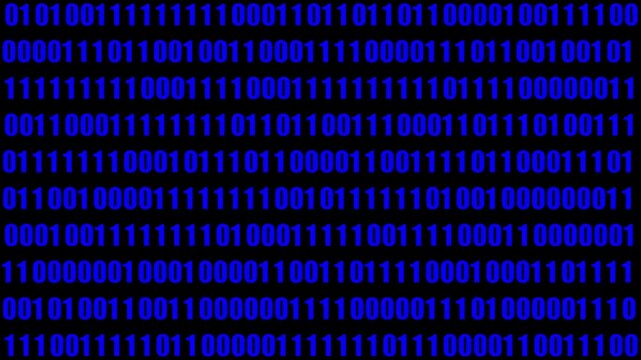 Binary Code on Black Digital Background. Rows of ones and zeros in a binary pattern create a digital data backdrop, symbolizing coding and information processing . 4K..