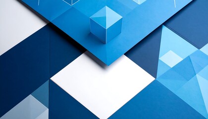Abstract Geometric Blue Cubes and Shapes Background.