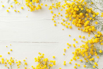 Spring mimosa blossom arrangement with copy space
