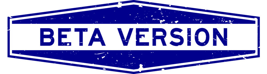 Grunge blue beta version word hexagon rubber seal stamp on white background