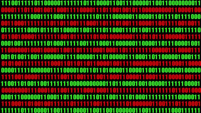 Binary Code on Black Digital Background. Rows of ones and zeros in a binary pattern create a digital data backdrop, symbolizing coding and information processing . 4K..