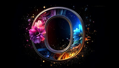 Elegant Floral Letter O with Vibrant Colors and Sparkles.
