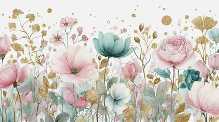 watercolor botanical rose flowers texture template background.Elegant wedding invitation card background . Minimal hand painted Design for wedding or Valentine's Day