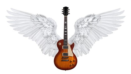 Electric guitar with angel wings, symbolizing music and freedom.