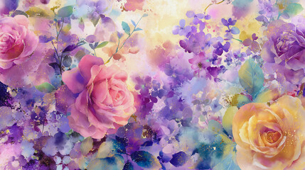 watercolor botanical rose flowers texture template background.Elegant wedding invitation card background . Minimal hand painted Design for wedding or Valentine's Day