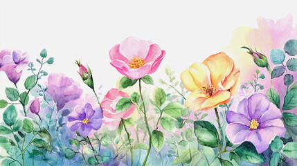 watercolor botanical rose flowers texture template background.Elegant wedding invitation card background . Minimal hand painted Design for wedding or Valentine's Day