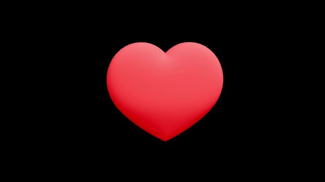 3D red heart shape 360 degree rotation animation on black background. Symbol of Love rotation. 