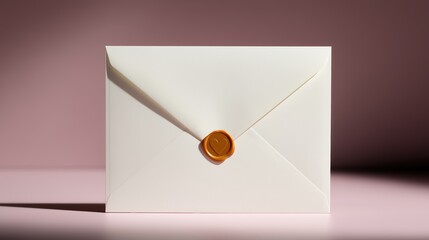 White envelope sealed with a heart wax stamp against a pink background