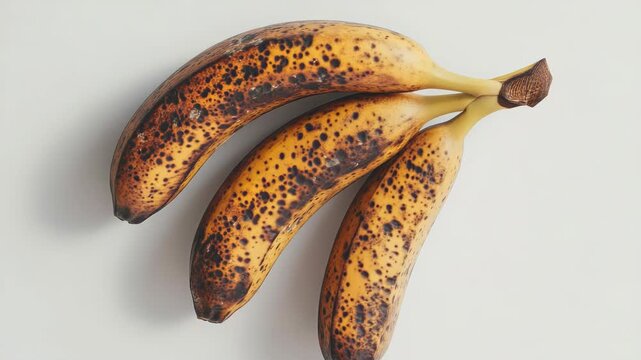 Close-up of two bananas with dark spots and yellow peel