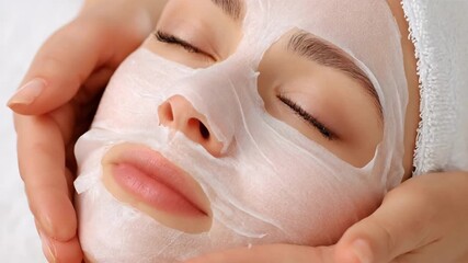 Professional skincare artist delicately placing a hydrating sheet mask on a clients face to enhance moisture and revive the complexion.