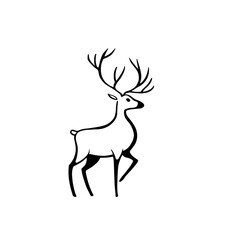 Obraz premium Reindeer. Reindeer simple black and white line art vector logo