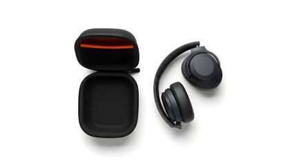 Headphones with music isolated on white background. Bluetooth headphones.