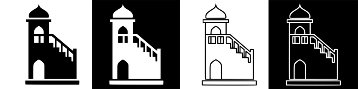 Graphic icon set of a traditional mosque minbar with stairs, representing Islamic culture