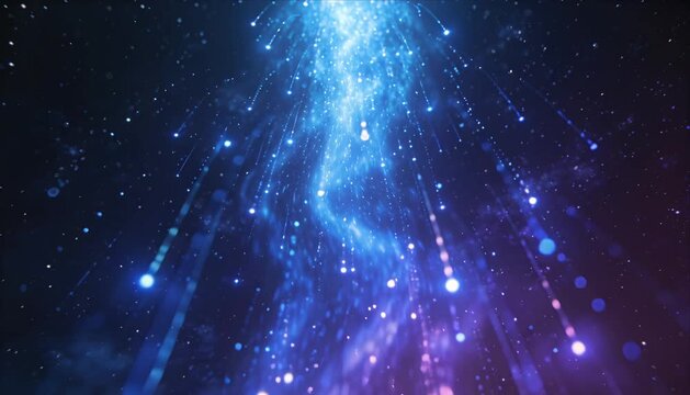 Technology sci fi science fiction abstract background with glowing particle line digital energy flow futuristic blue purple bokeh cosmic fantasy magic nebula universe space galaxy sky beam wave glow