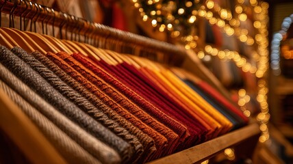 Winter scarves at holiday market for seasonal retail branding, gift advertising, fashion editorials, and lifestyle marketing visuals
