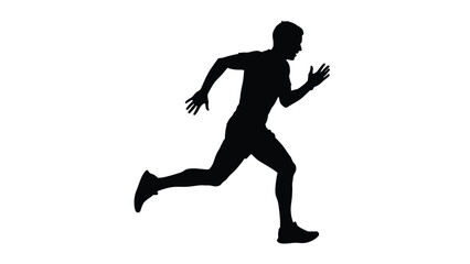 Obraz premium A black silhouette of a man running quickly with arms outstretched with fitness on white background