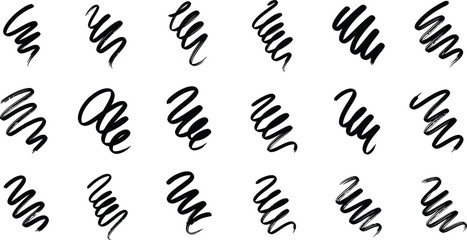 Obraz premium Hand Drawn Black Scribble Marker Strokes Set, Abstract Doodle Brush Highlights and Rough Sketch Elements Collection for Design, Emphasis, Censor and Decoration Isolated on White