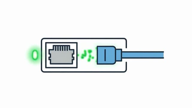 Ethernet Cable Connected With Green Light Indicator Animation Loop