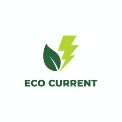 Fototapeta premium Green Eco Current Renewable Energy Leaf Lightning Logo