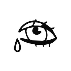 Eye with a tear, linear sketch