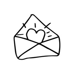envelope with heart sketch on white background