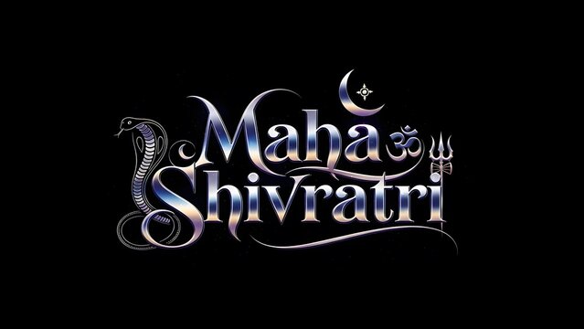 Maha shivratri festival text design with shiva symbols on black background