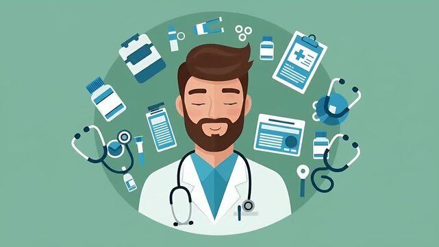 Doctor Medical Health Care Professional And Pharmacy Items Flat Design