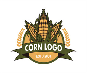 Corn logo label illustration vector design cartoon flat style agriculture logo