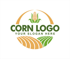 Corn logo label illustration vector design cartoon flat style agriculture logo