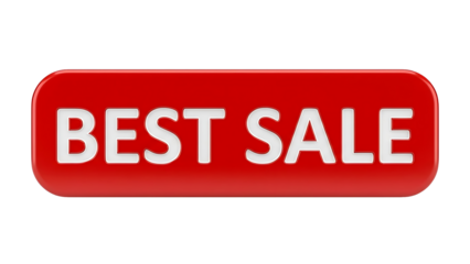 Horizontal red rounded rectangle button with white Best Sale typography isolated on transparent background
