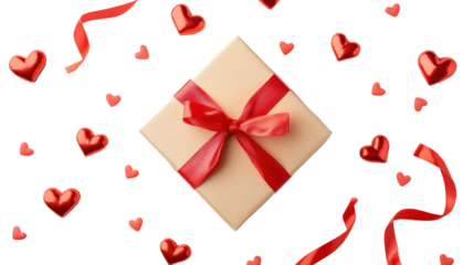 Valentine's gift box with hearts on transparent background