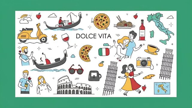 Dolce Vita Italian Life Icons Gondola Vespa Pizza Colosseum Fashion